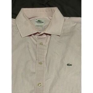 Lacost‎ Men's Button Up Shirt Long Sleeve 45 Pink Check